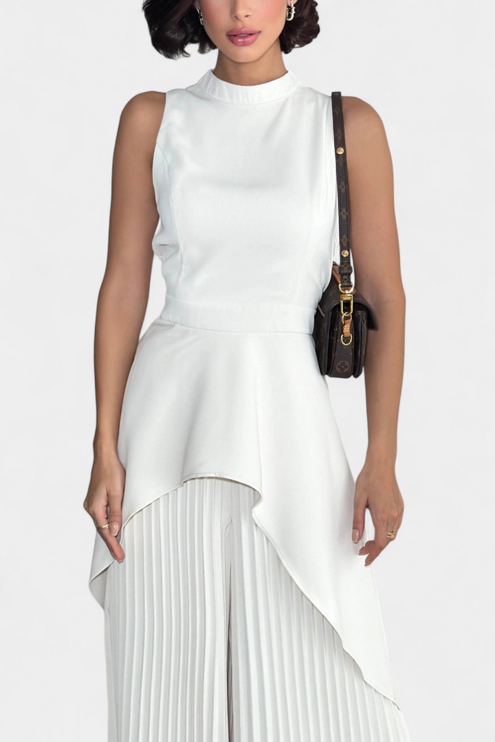 Chrysoula Asymmetrical Sleeveless Outfit with Pleated Trousers