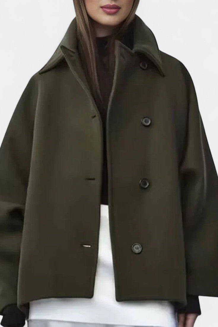 Ambreline Mid-Length Wool Batwing Coat featuring Notch Collar
