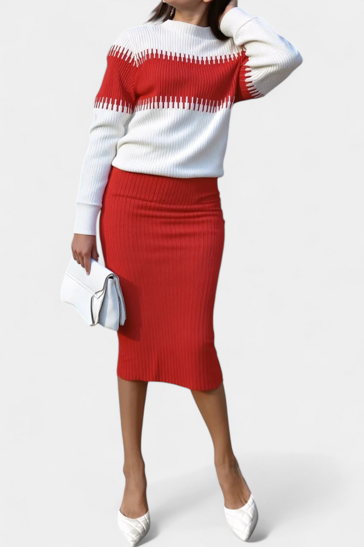 Sidonie Two-Tone Long Sleeve Midi Knit Dress Ensemble