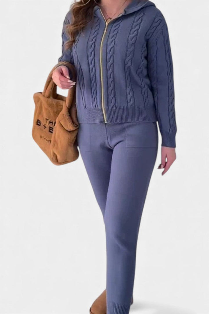 Perdita Cardigan & Twisted Jacquard Pullover Set - Casual Ensemble