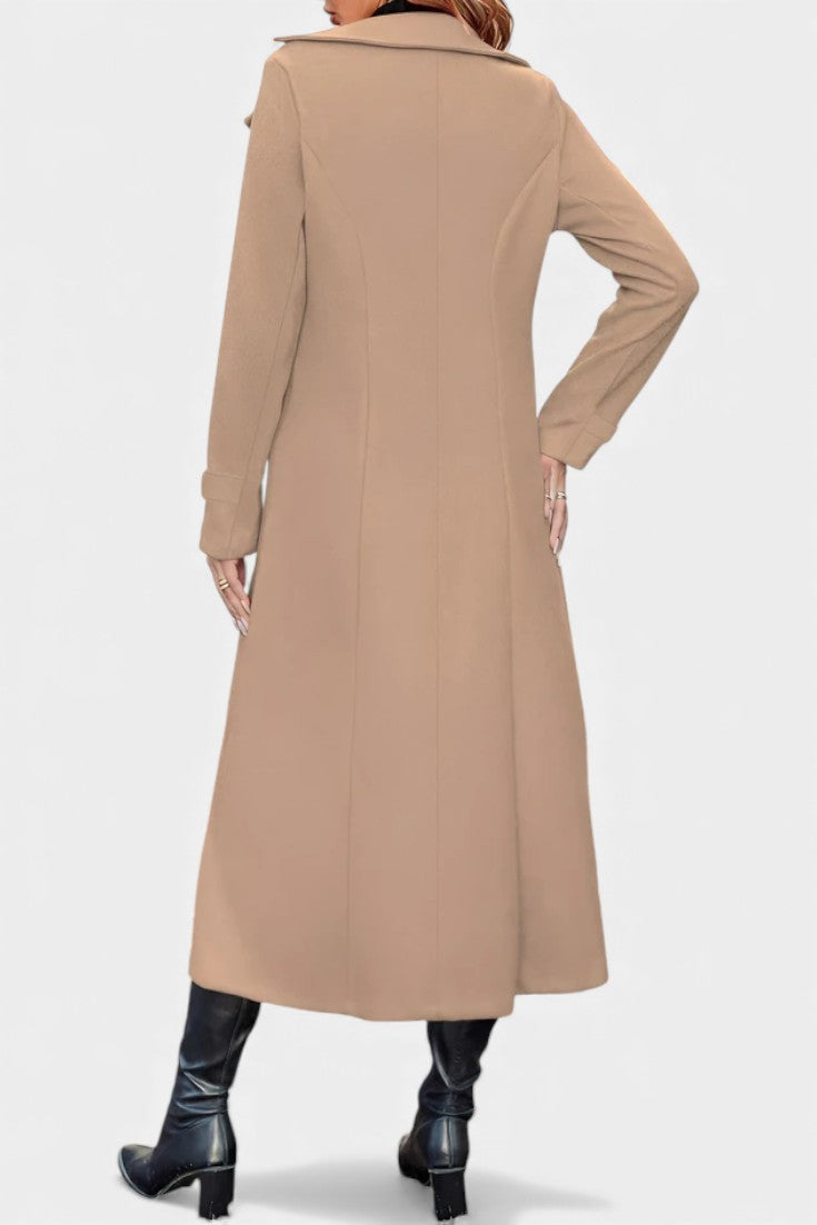 Naïssa Long Double-Breasted Coat with Notched Lapels