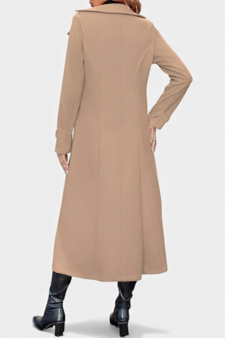 Naïssa Long Double-Breasted Coat with Notched Lapels
