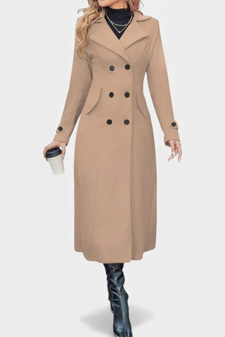 Naïssa Long Double-Breasted Coat with Notched Lapels