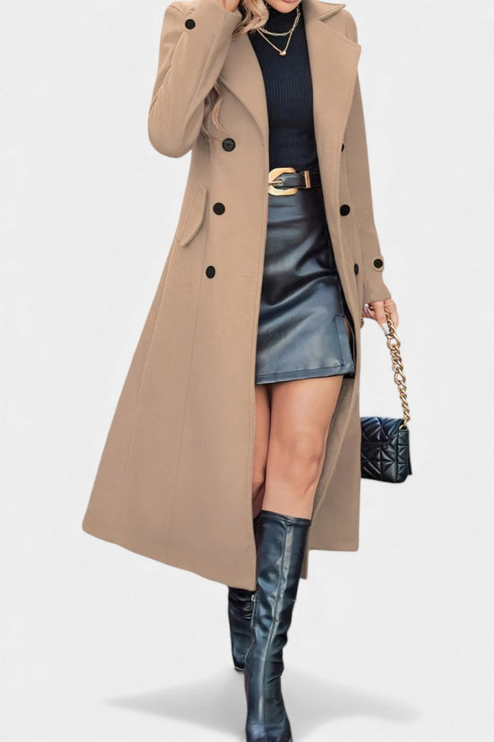 Naïssa Long Double-Breasted Coat with Notched Lapels