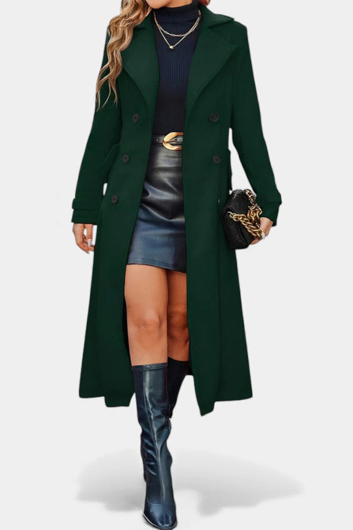 Naïssa Long Double-Breasted Coat with Notched Lapels