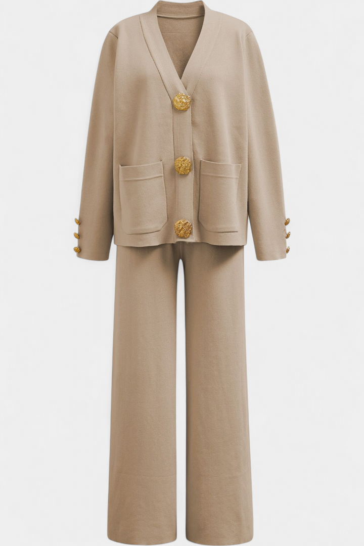 Aireen Classic Cardigan Set with Wide-Leg Trousers