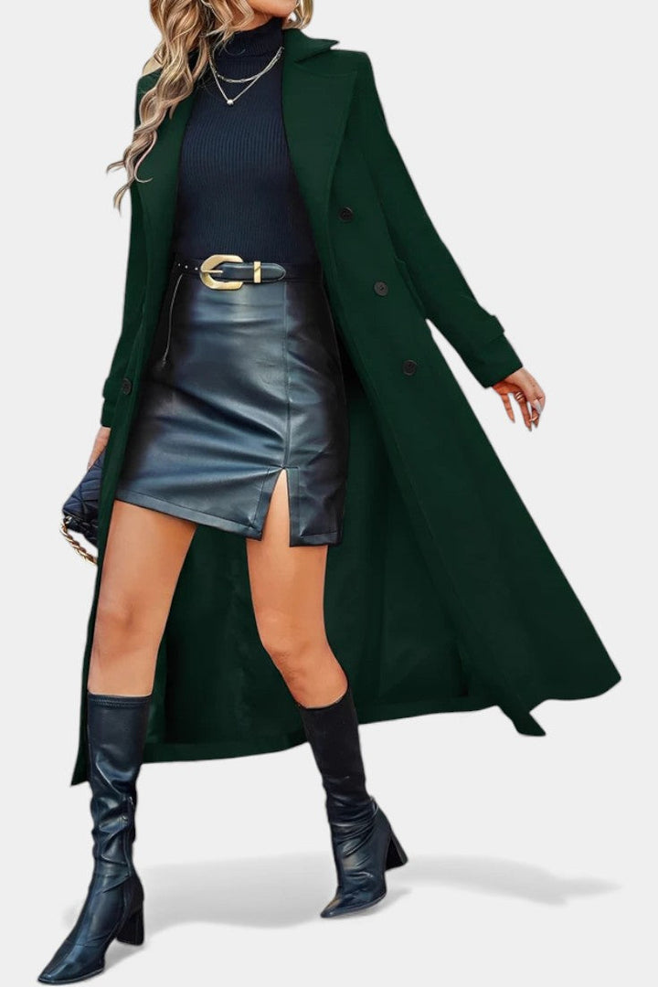 Naïssa Long Double-Breasted Coat with Notched Lapels
