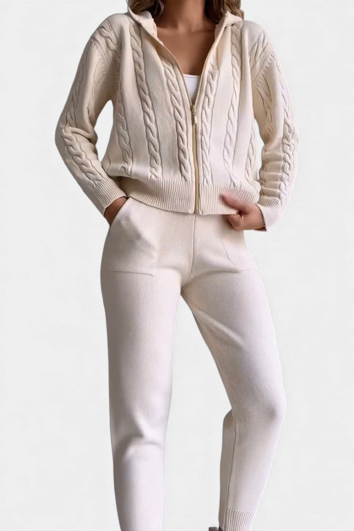 Perdita Cardigan & Twisted Jacquard Sweater Set - Casual Style