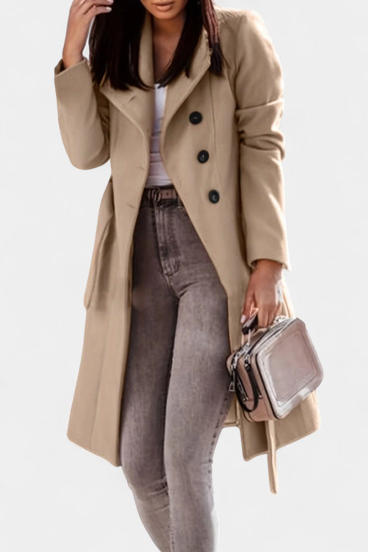 Kaya Belted Long Trench Coat with Straight Fit