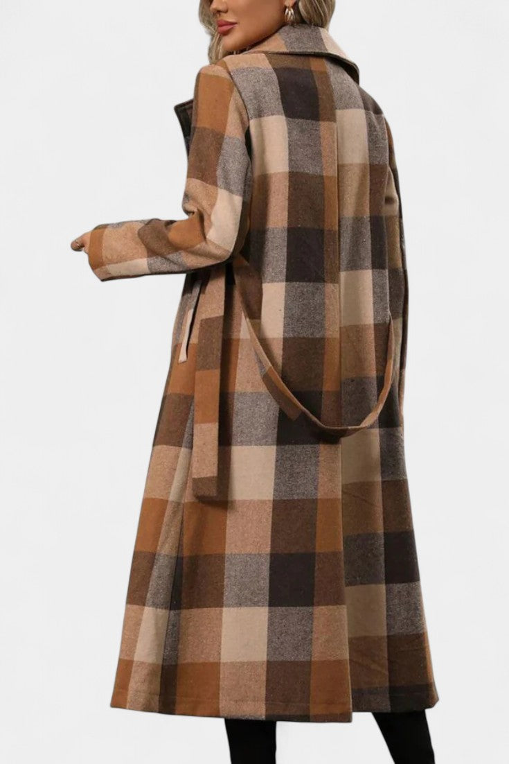 Mélissandre Double-Breasted Checkered Coat with Notched Collar