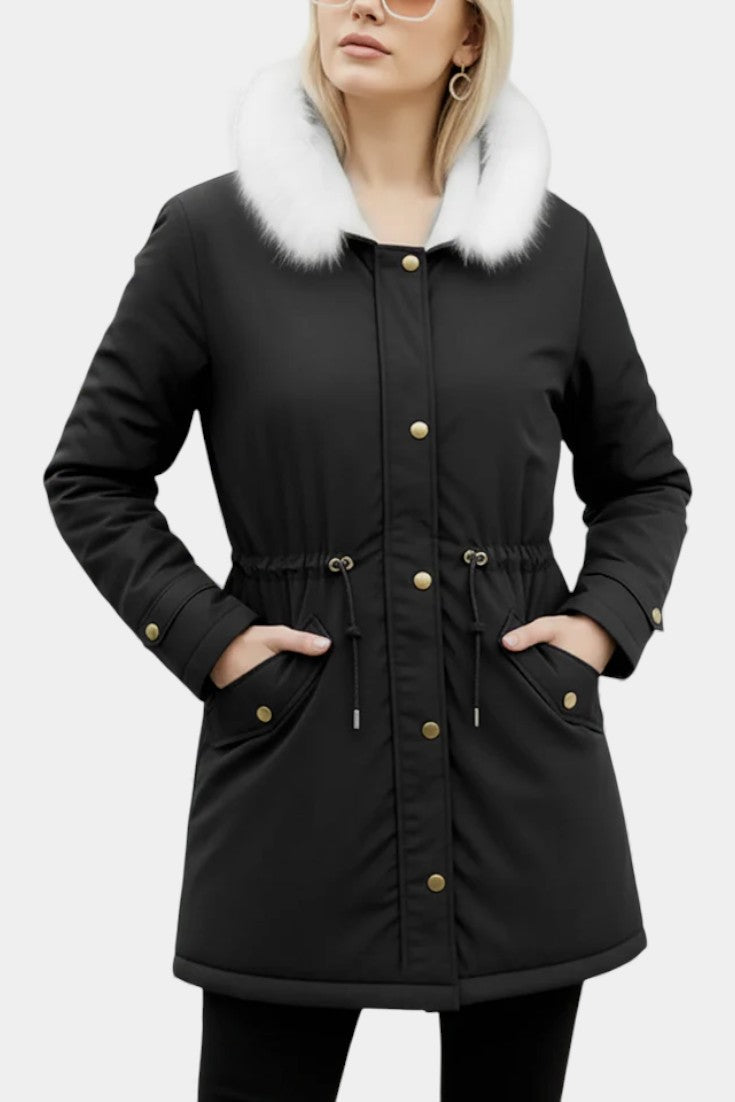 Lanra Faux Fur Trim Hooded Winter Parka with Belt