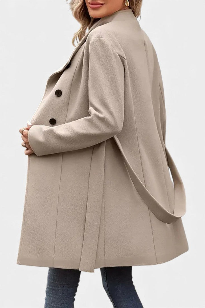 Yuliana Long Button-Up Coat with Adjustable Waist Tie