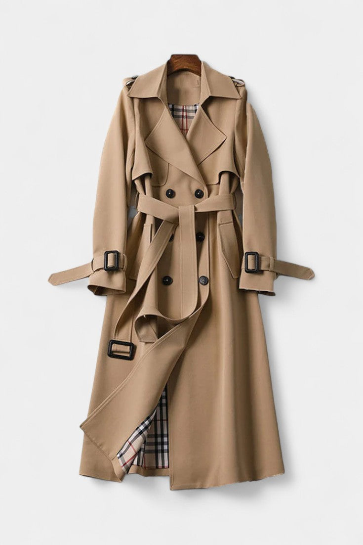 Double-Breasted Long Coat with Belt