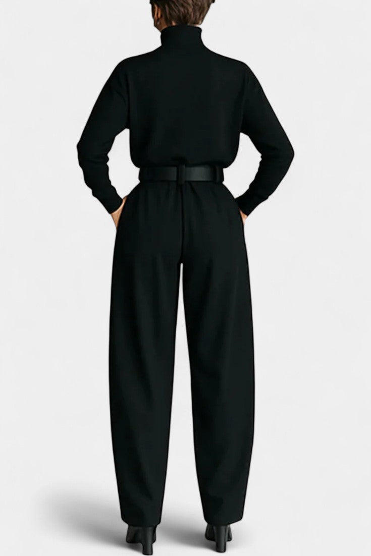Erisen Black High Collar Ensemble with Straight Leg Trousers