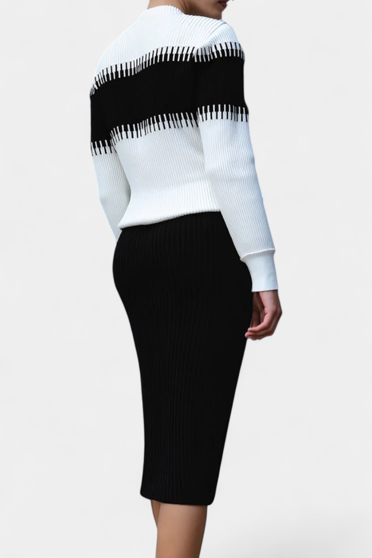 Sidonie Two-Tone Long Sleeve Midi Knit Dress Ensemble