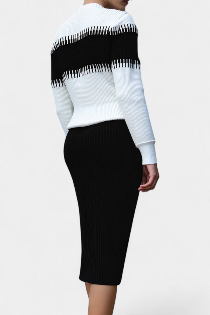 Sidonie Two-Tone Long Sleeve Midi Knit Dress Ensemble