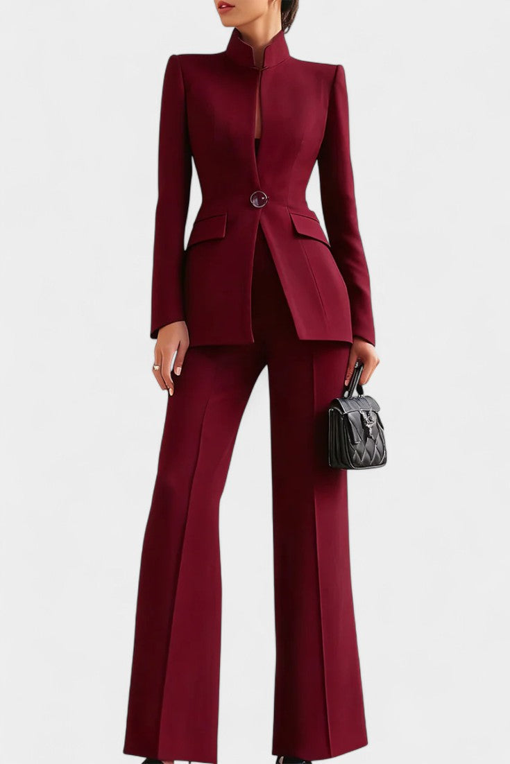Elisabetta High-Collar Two-Piece Set with Wide-Leg Trousers