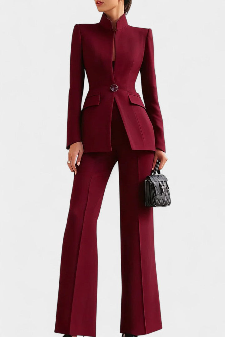 Elisabetta High-Collar Two-Piece Set with Wide-Leg Trousers