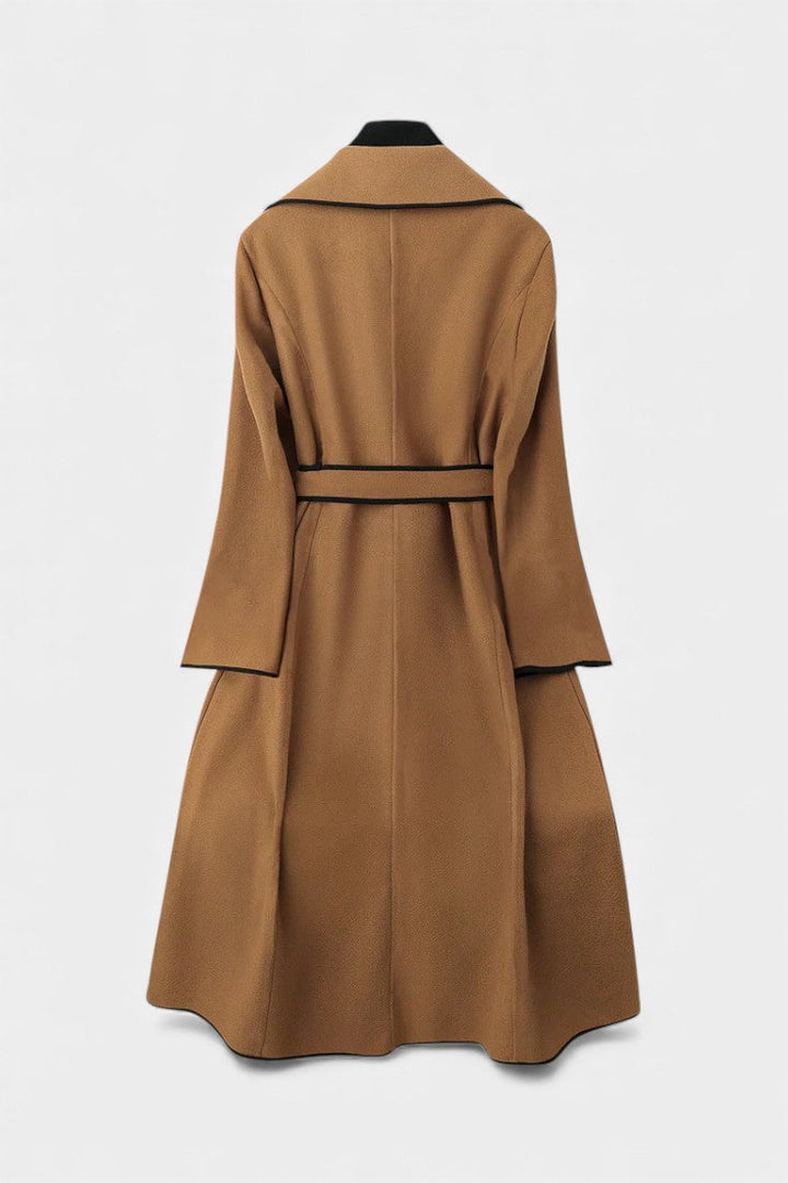 Flora Long Coat with Reversible Design and Vibrant Belt