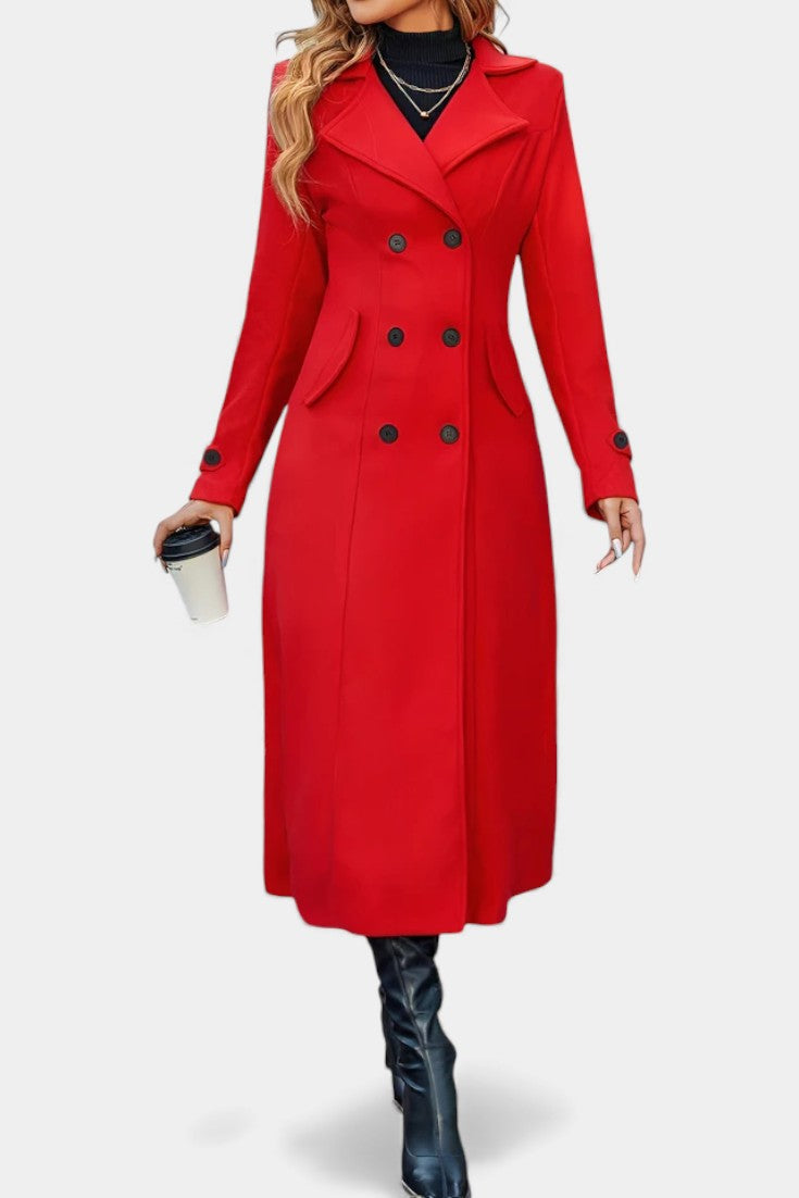 Naïssa Long Double-Breasted Coat with Notched Lapels