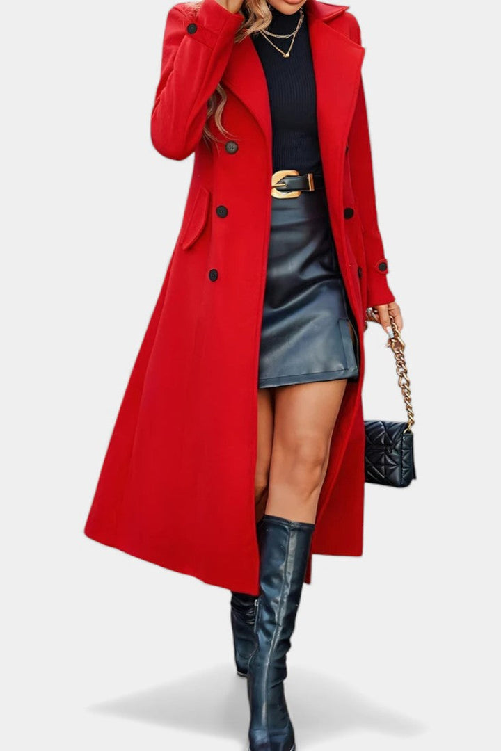 Naïssa Long Double-Breasted Coat with Notched Lapels