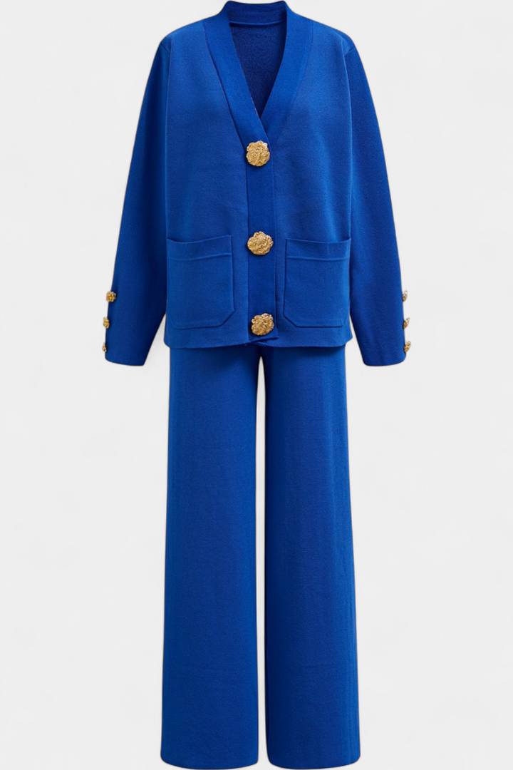 Aireen Classic Cardigan Set with Wide-Leg Trousers
