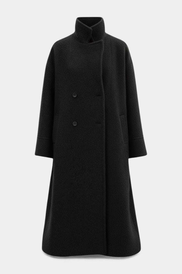 Camile Oversized Double-Breasted Long Coat with Notched Collar