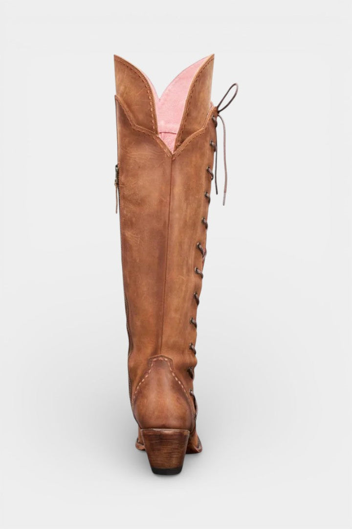 Antonine Vintage Western Lace-Up Boots with Embroidery