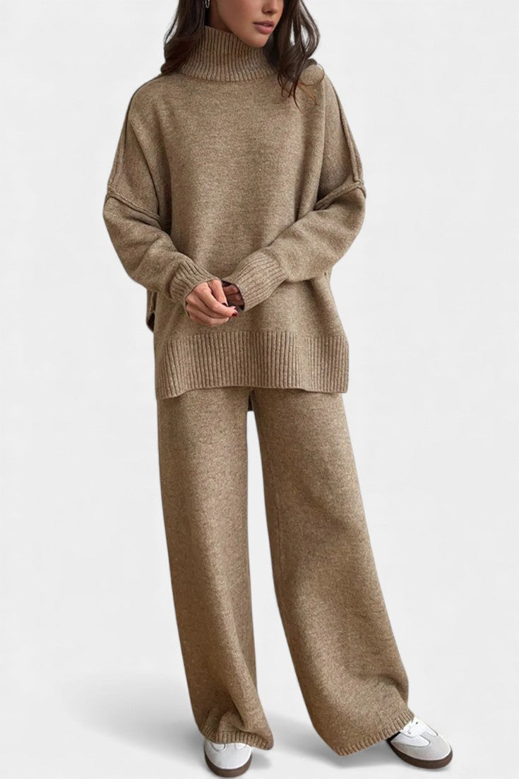 Xylia Knit Set with Turtleneck and Wide-Leg Trousers