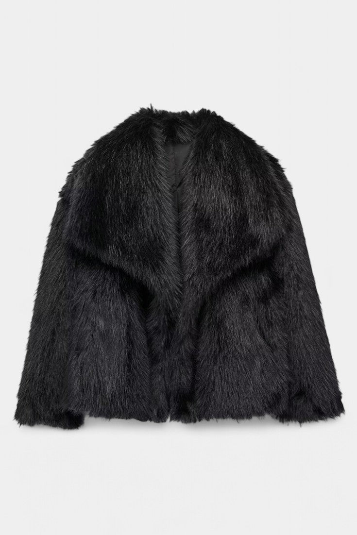 Aurorette Luxe Oversized Faux Fur Coat with Bold Collar