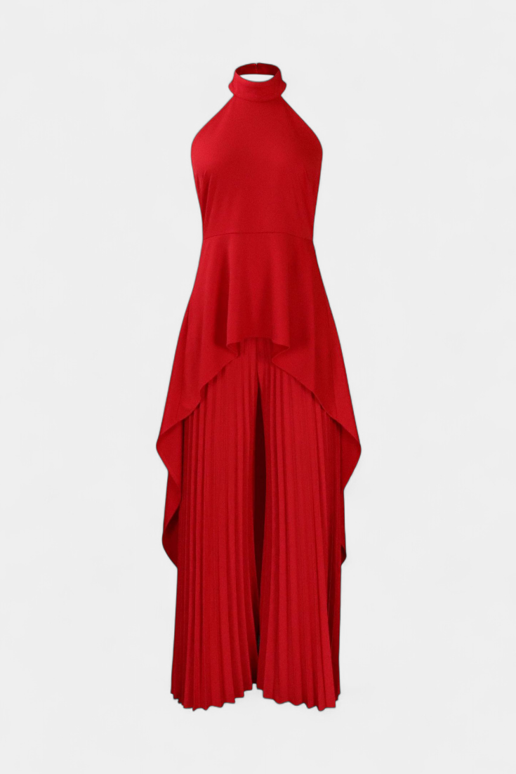 Chrysoula Asymmetrical Sleeveless Outfit with Pleated Trousers