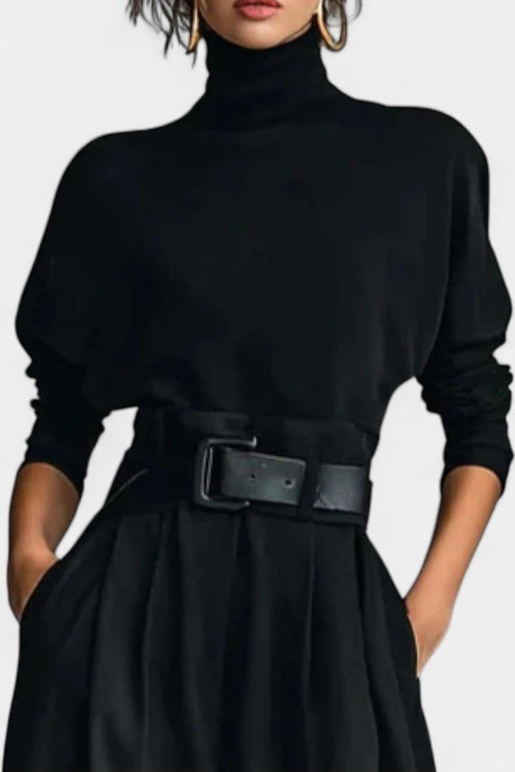 Erisen Black High Collar Ensemble with Straight Leg Trousers
