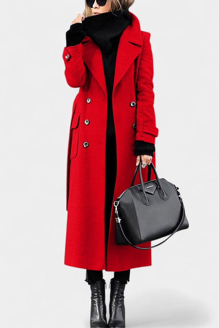 Elegant Double-Breasted Franka Long Wool Coat with Tailored Fit