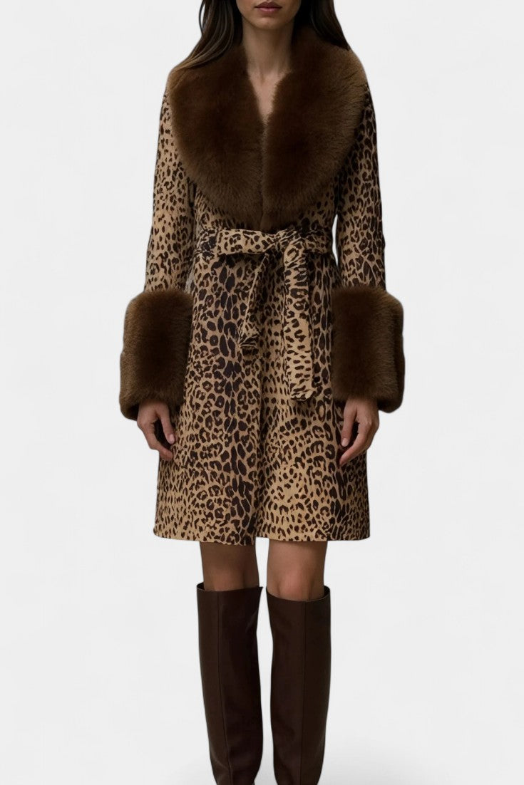 Relaxed Fit Plush Leopard Print Coat by Marguerite