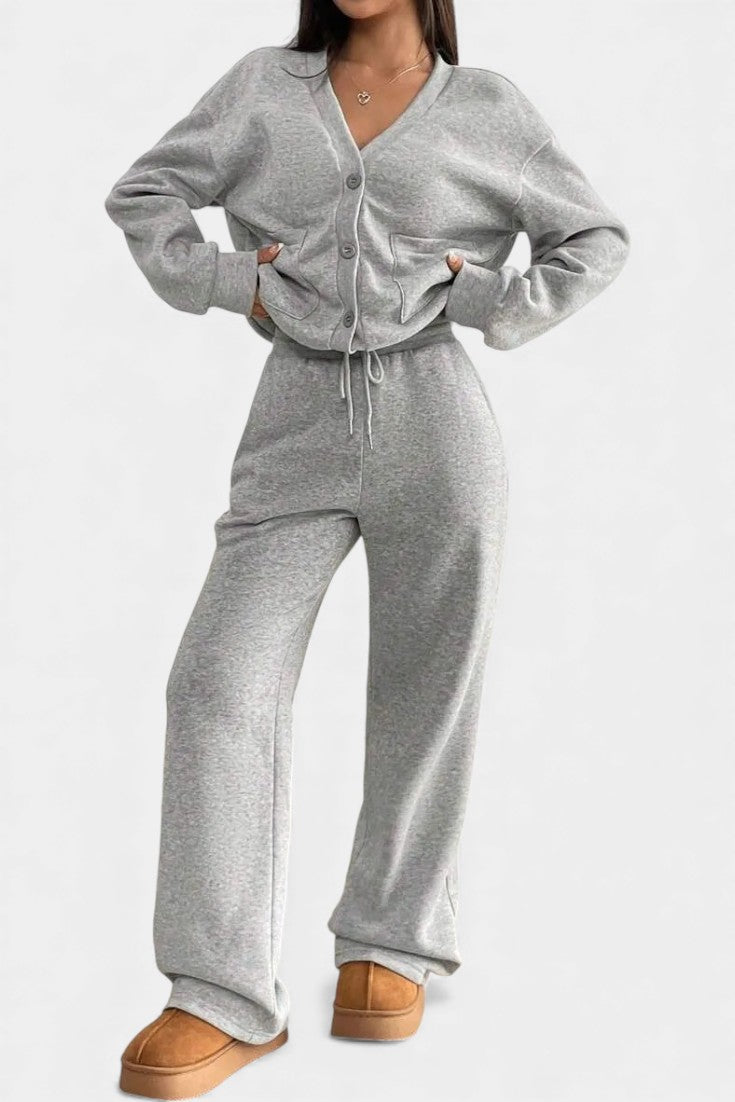 Vellina Cozy Cardigan Jacket & Wide-Leg Pants Set