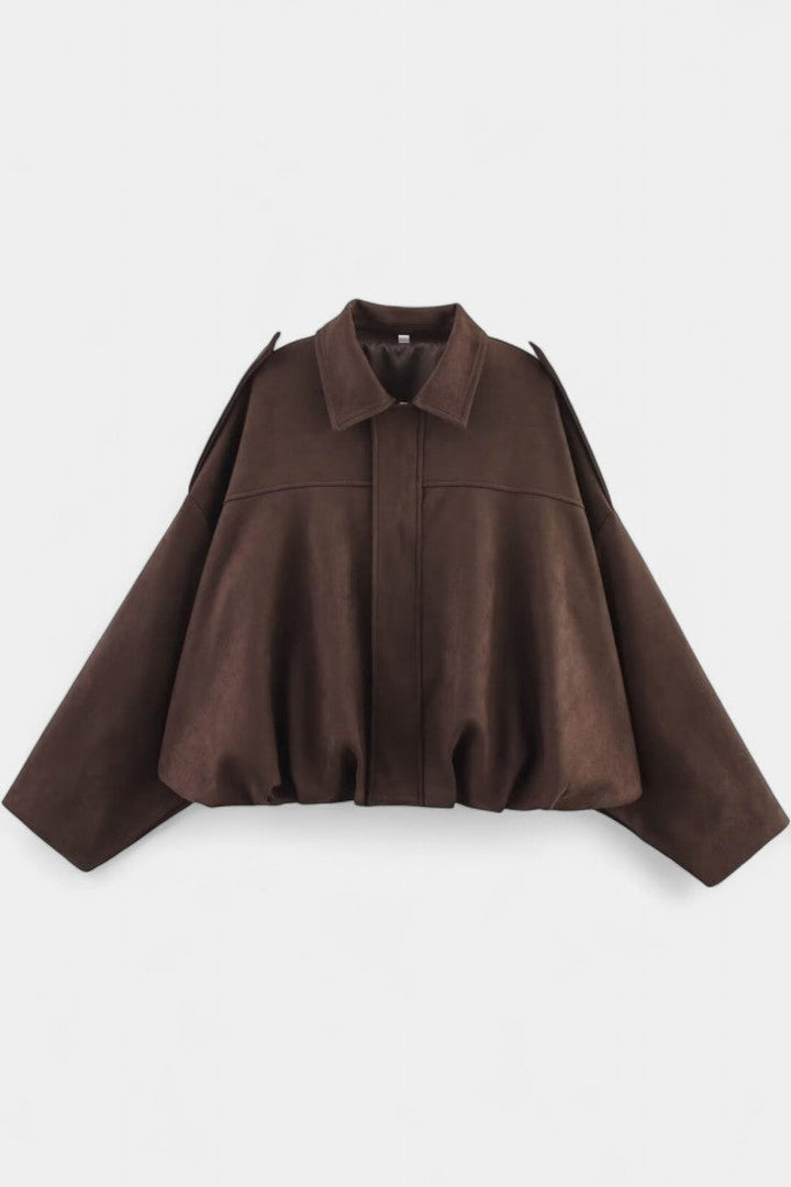 Monnie Oversized Suede Bomber Jacket with Tailored Shoulders