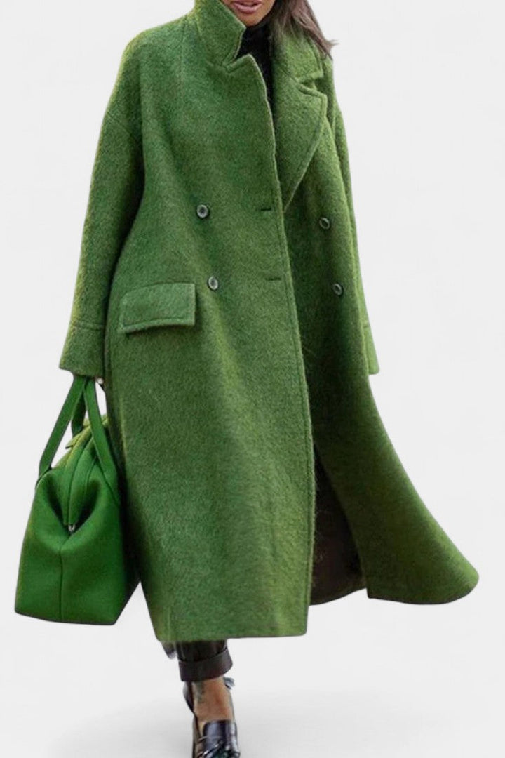Camile Oversized Double-Breasted Long Coat with Notched Collar