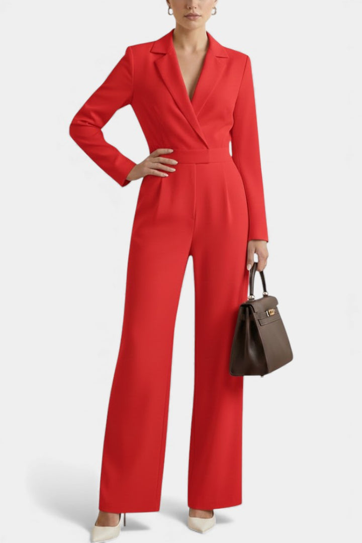 Ximena | High-Waisted Long Sleeve Jumpsuit Featuring Pockets