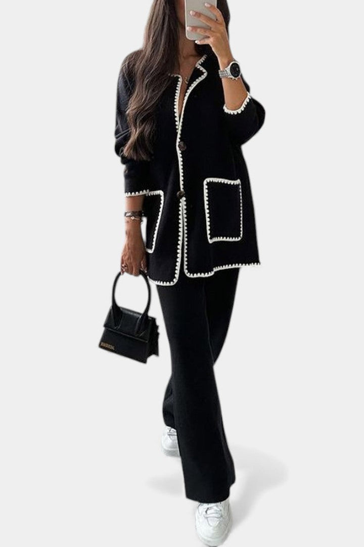 Xandra Two-Piece Ensemble: Trimmed Jacket and Casual Pants
