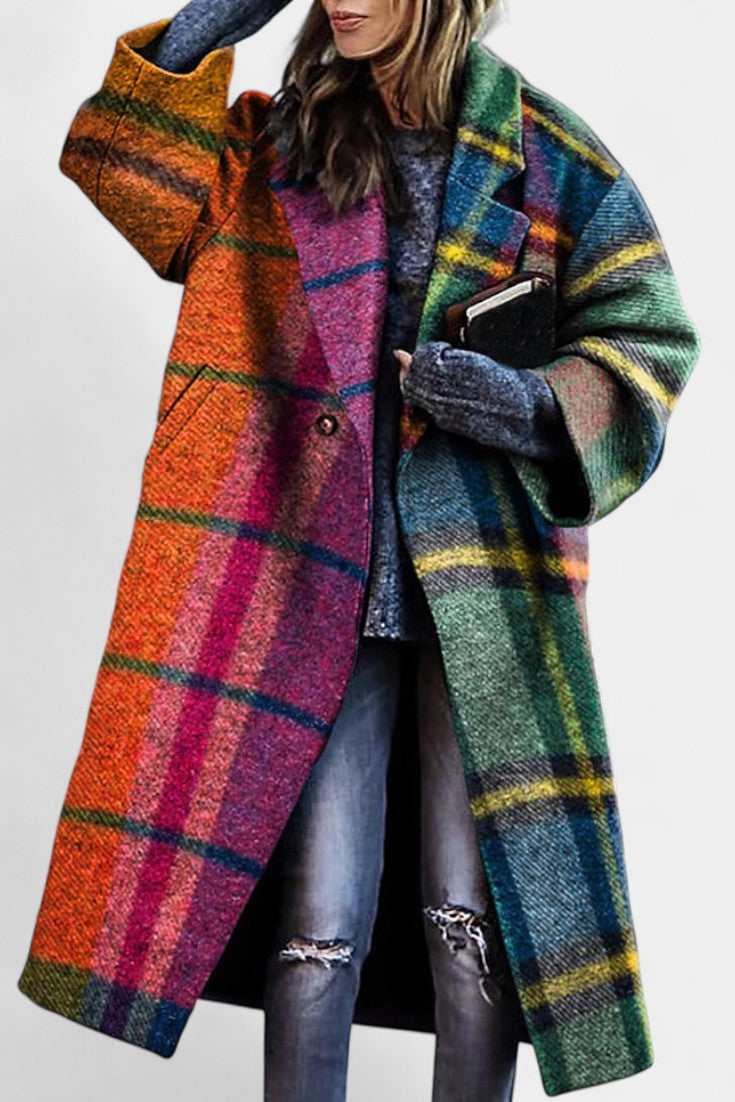 Elegant Notched Collar Checkered Coat by Suhana