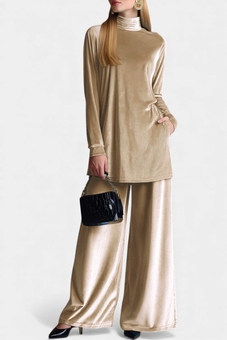 Tifenn Velvet High-Top Sneakers and Split Pants with High Collar