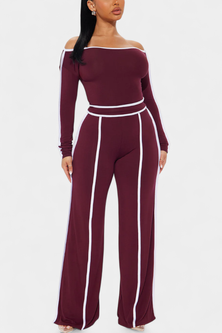 Krystelle Off-Shoulder Set with Bold Striped Accents