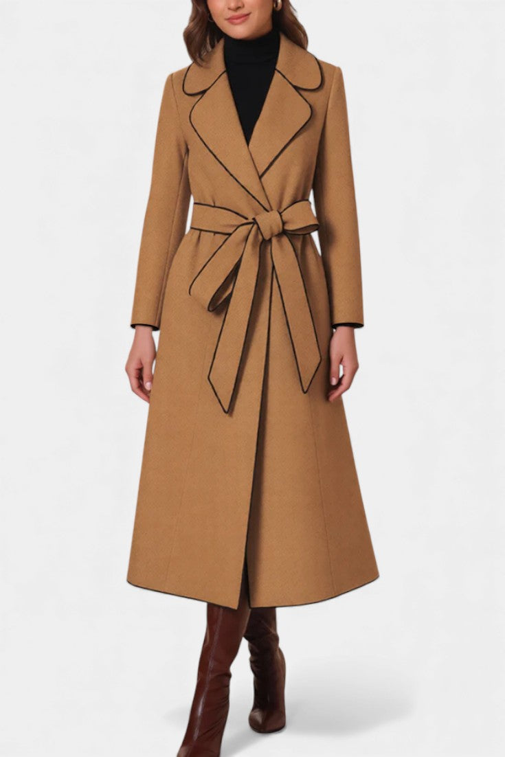 Flora Long Coat with Reversible Design and Vibrant Belt
