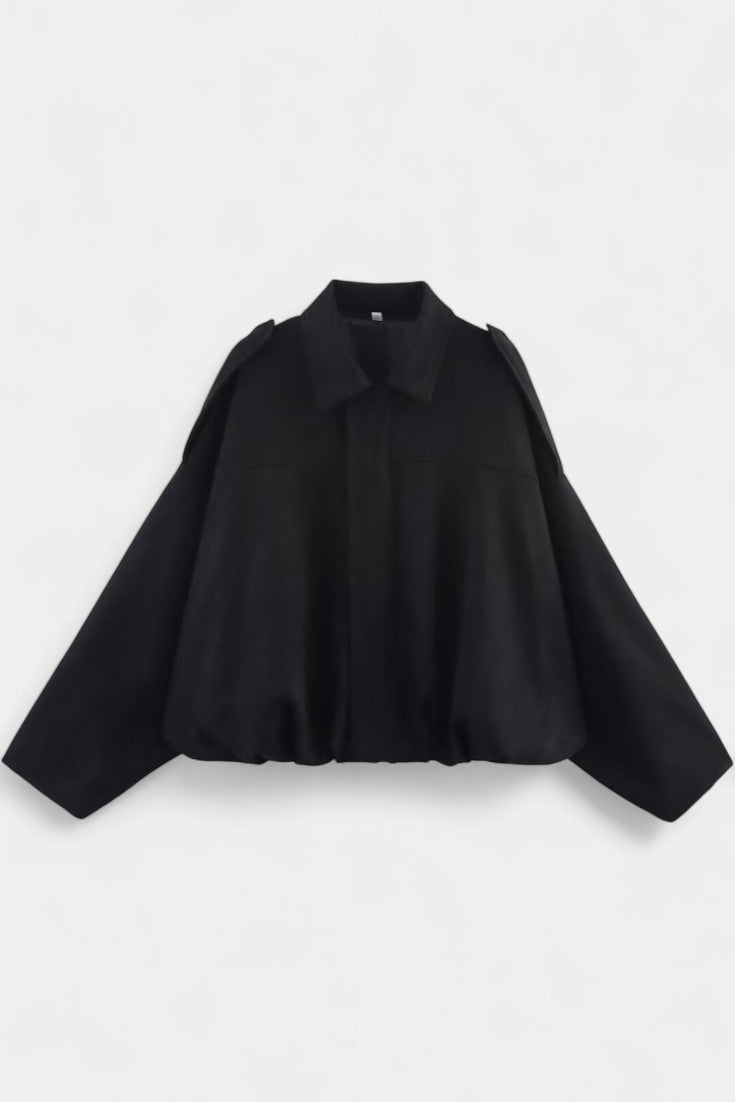 Monnie Oversized Suede Bomber Jacket with Tailored Shoulders