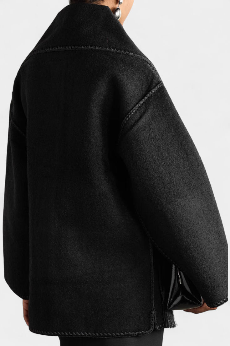 Pauline Coat Featuring Built-In Scarf and Flowing Design