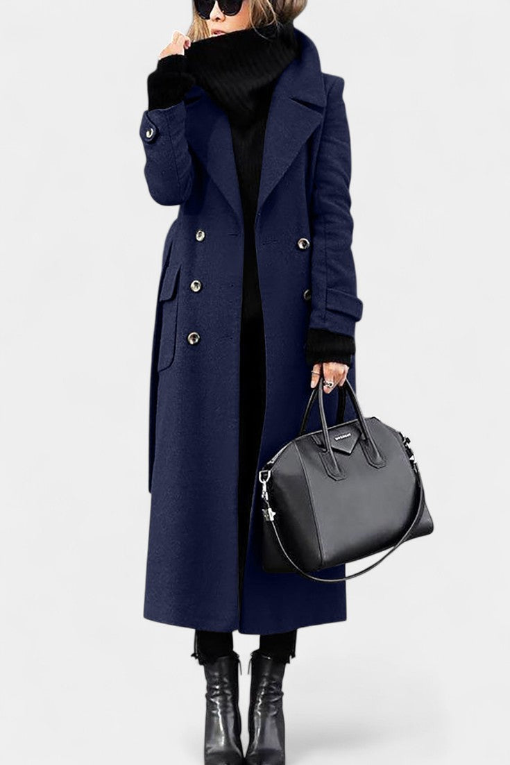 Elegant Double-Breasted Franka Long Wool Coat with Tailored Fit