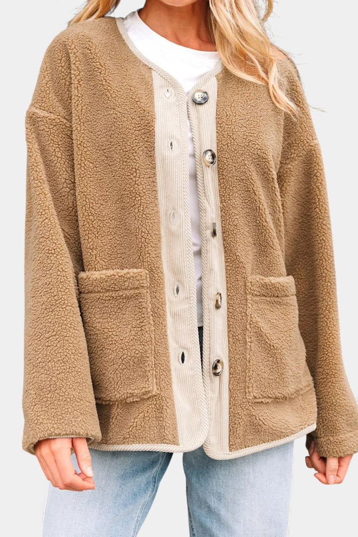 Faina Relaxed Fit Sherpa Button Jacket