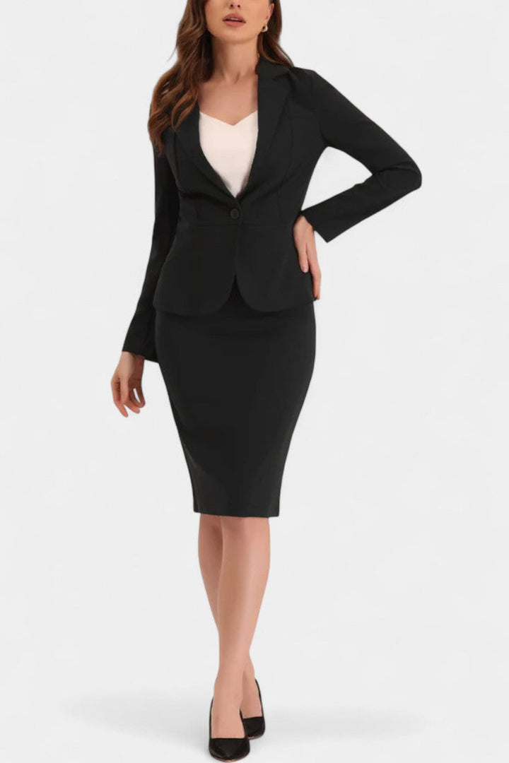 Komoren Chic Blazer and Pencil Skirt Ensemble with Notched Collar