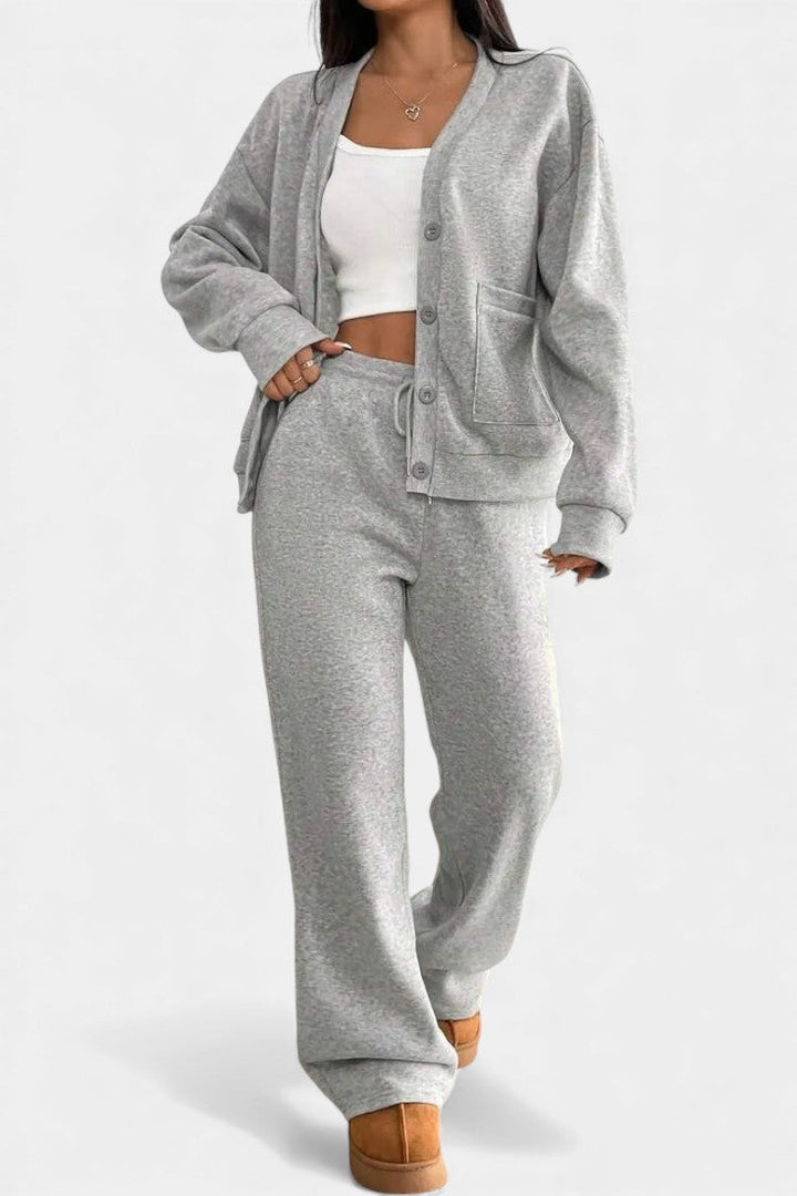 Vellina Cozy Cardigan Jacket & Wide-Leg Pants Set