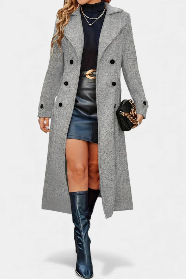 Naïssa Long Double-Breasted Coat with Notched Lapels